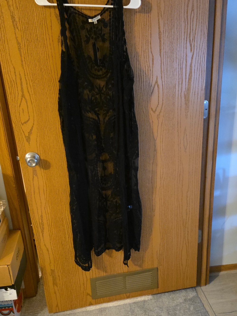 Long Black Lace Vest Overlay PTP 21 L 46